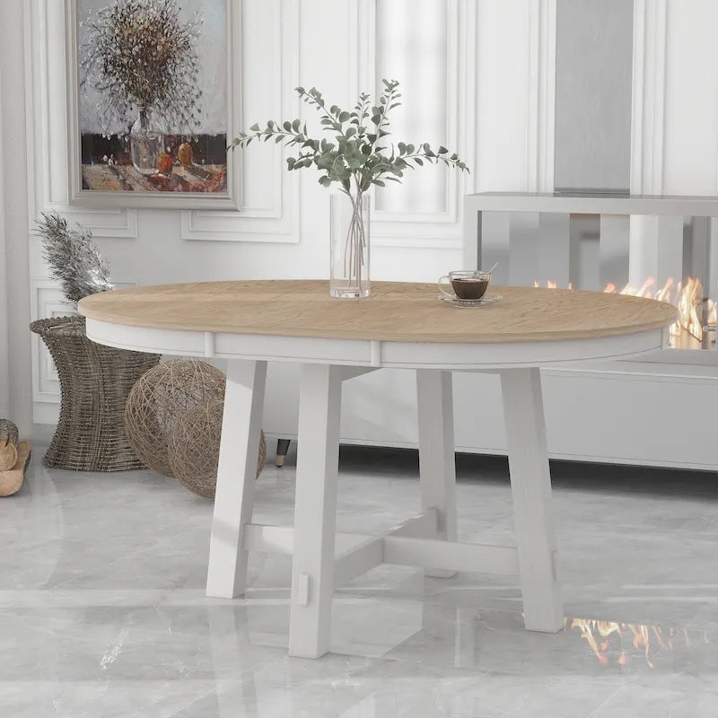 Farmhouse Round Extendable Dining Table with 16 Leaf - Elegant Wood Kitchen Table