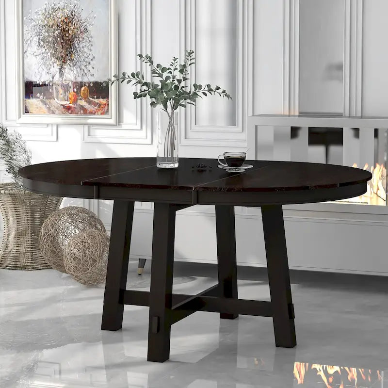 Farmhouse Round Extendable Dining Table with 16 Leaf - Elegant Wood Kitchen Table