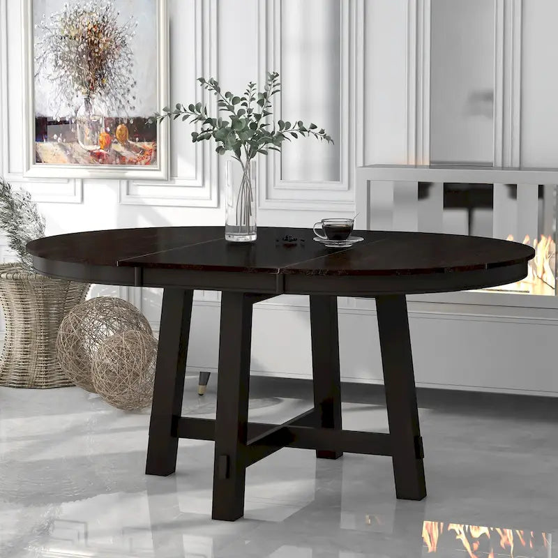 Farmhouse Round Extendable Dining Table with 16 Leaf - Elegant Wood Kitchen Table