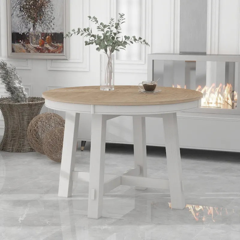 Farmhouse Round Extendable Dining Table with 16 Leaf - Elegant Wood Kitchen Table