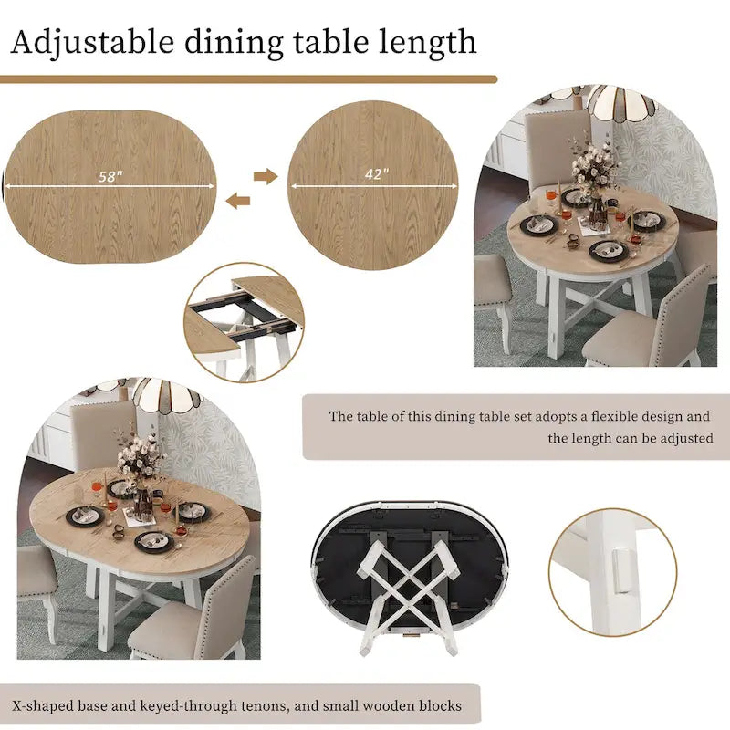 Farmhouse Round Extendable Dining Table with 16 Leaf - Elegant Wood Kitchen Table