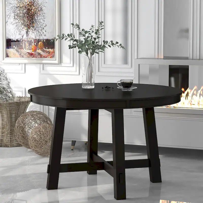 Farmhouse Round Extendable Dining Table with 16 Leaf - Elegant Wood Kitchen Table