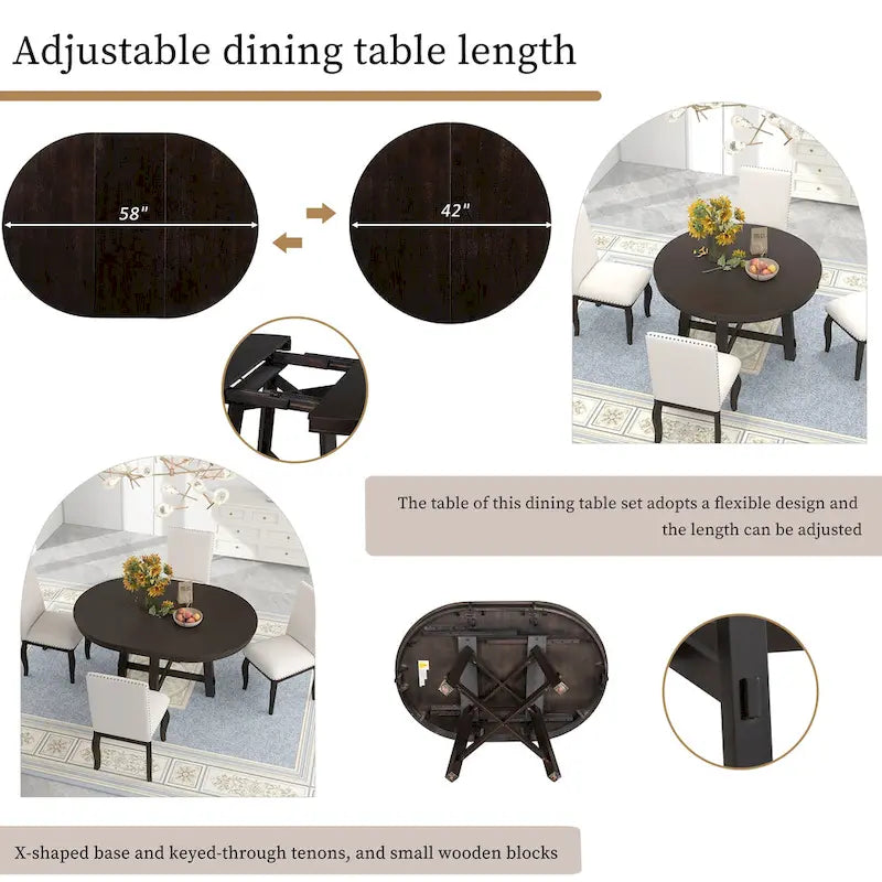 Farmhouse Round Extendable Dining Table with 16 Leaf - Elegant Wood Kitchen Table
