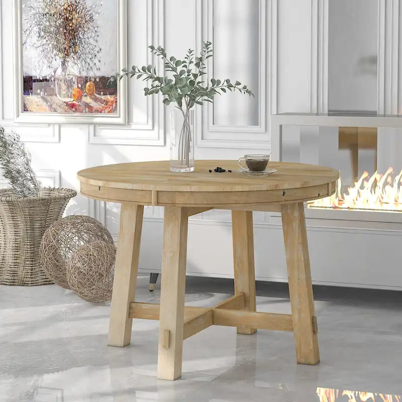 Farmhouse Round Extendable Dining Table with 16 Leaf - Elegant Wood Kitchen Table