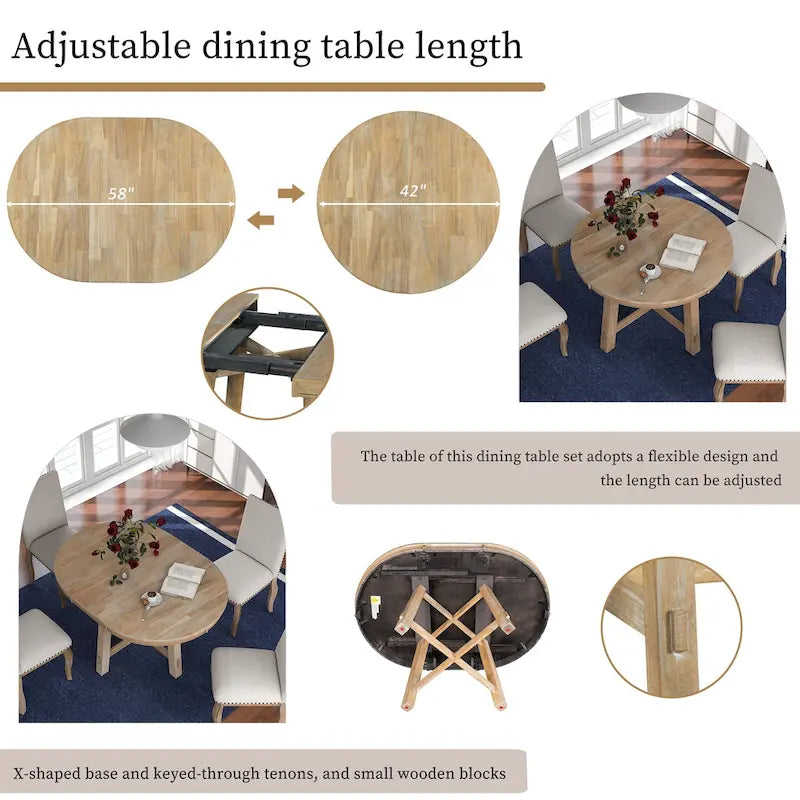 Farmhouse Round Extendable Dining Table with 16 Leaf - Elegant Wood Kitchen Table