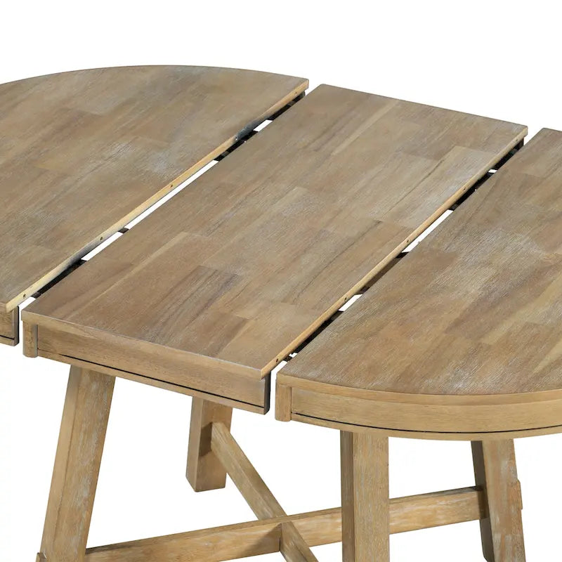 Farmhouse Round Extendable Dining Table with 16 Leaf - Elegant Wood Kitchen Table