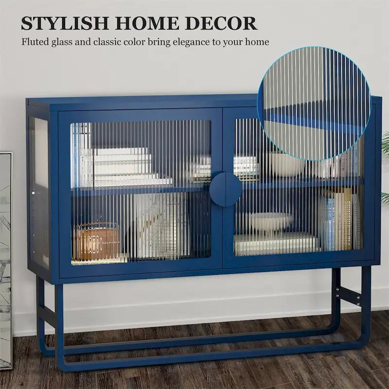 Stylish Tempered Glass Cabinet Credenza with 2 Fluted Glass Doors