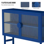 Stylish Tempered Glass Cabinet Credenza with 2 Fluted Glass Doors