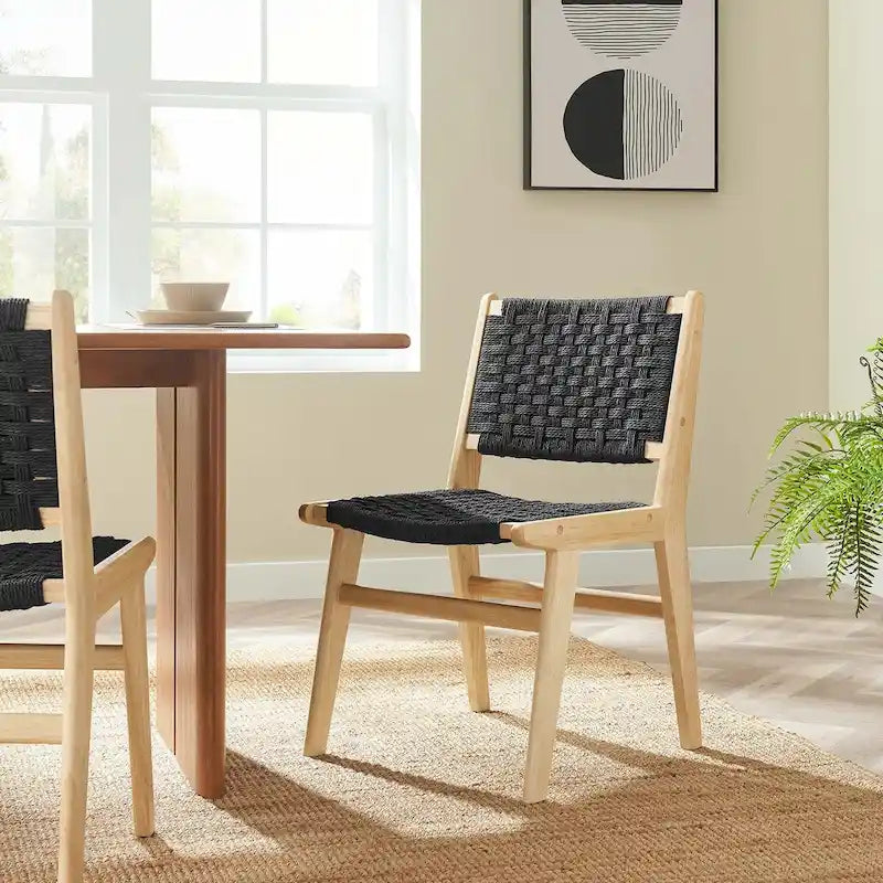 Chaise de salle à manger latérale Saoirse en corde tressée et bois - Lot de 2