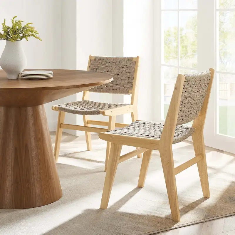 Chaise de salle à manger latérale Saoirse en corde tressée et bois - Lot de 2