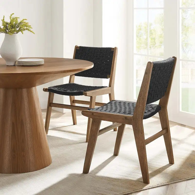 Chaise de salle à manger latérale Saoirse en corde tressée et bois - Lot de 2