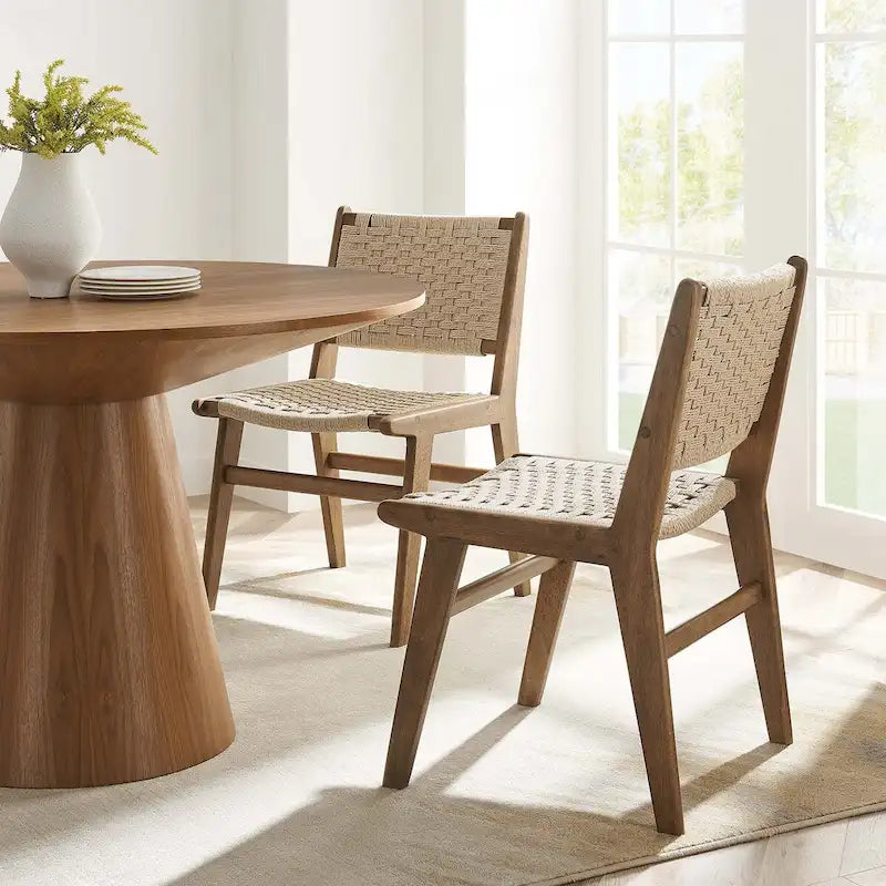 Chaise de salle à manger latérale Saoirse en corde tressée et bois - Lot de 2