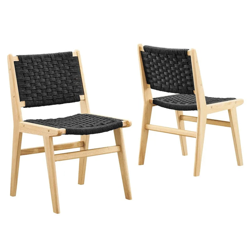 Chaise de salle à manger latérale Saoirse en corde tressée et bois - Lot de 2