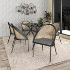 Chaise de salle à manger urbaine moderne et élégante avec assise en cuir et dossier en osier pour la salle à manger et la cuisine
