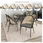 Chaise de salle à manger urbaine moderne et élégante avec assise en cuir et dossier en osier pour la salle à manger et la cuisine