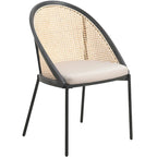 Chaise de salle à manger urbaine moderne et élégante avec assise en cuir et dossier en osier pour la salle à manger et la cuisine