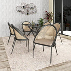 Chaise de salle à manger urbaine moderne et élégante avec assise en cuir et dossier en osier pour la salle à manger et la cuisine
