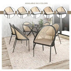 Chaise de salle à manger urbaine moderne et élégante avec assise en cuir et dossier en osier pour la salle à manger et la cuisine