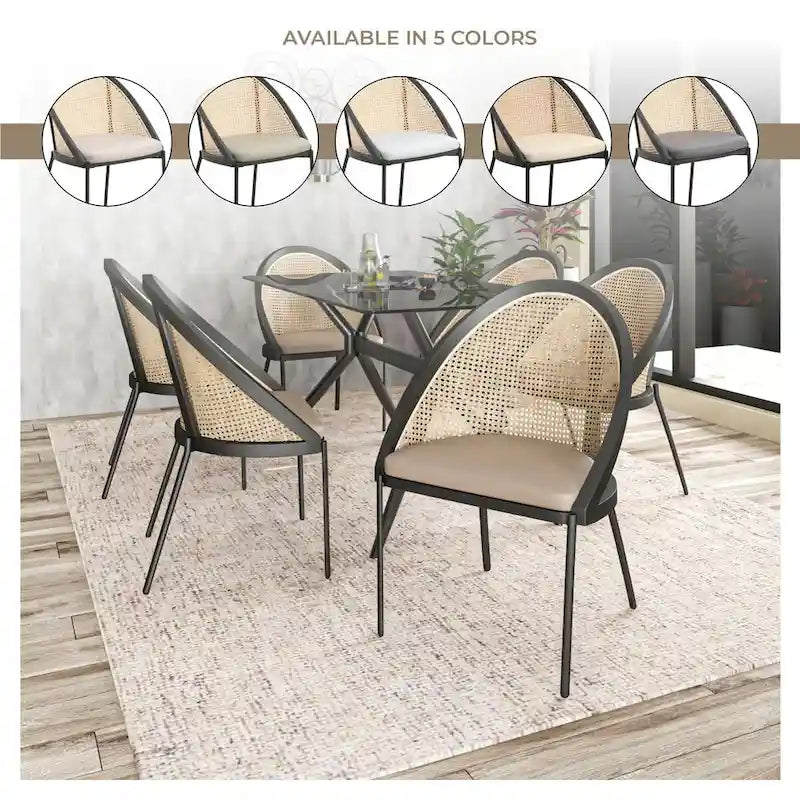 Chaise de salle à manger urbaine moderne et élégante avec assise en cuir et dossier en osier pour la salle à manger et la cuisine