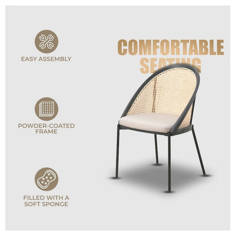 Chaise de salle à manger urbaine moderne et élégante avec assise en cuir et dossier en osier pour la salle à manger et la cuisine