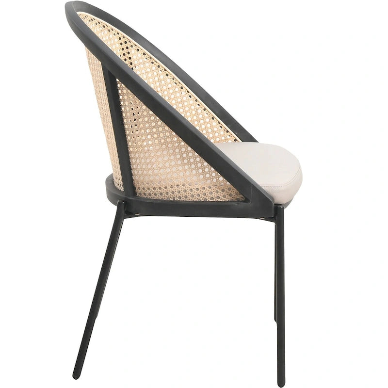 Chaise de salle à manger urbaine moderne et élégante avec assise en cuir et dossier en osier pour la salle à manger et la cuisine