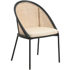 Chaise de salle à manger urbaine moderne et élégante avec assise en cuir et dossier en osier pour la salle à manger et la cuisine