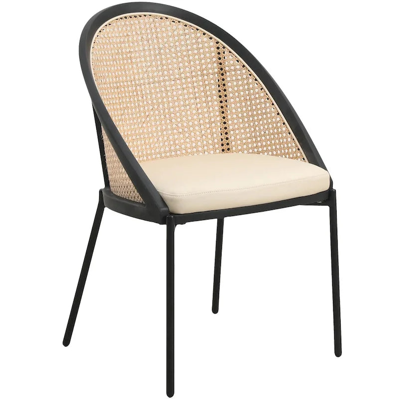 Chaise de salle à manger urbaine moderne et élégante avec assise en cuir et dossier en osier pour la salle à manger et la cuisine