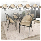 Chaise de salle à manger urbaine moderne et élégante avec assise en cuir et dossier en osier pour la salle à manger et la cuisine