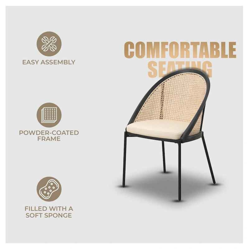Chaise de salle à manger urbaine moderne et élégante avec assise en cuir et dossier en osier pour la salle à manger et la cuisine