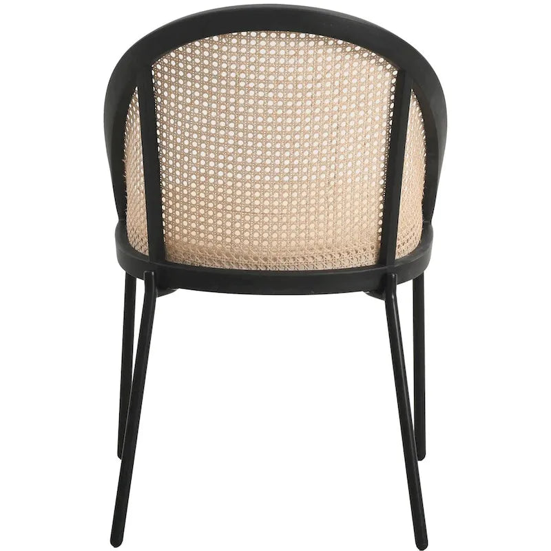 Chaise de salle à manger urbaine moderne et élégante avec assise en cuir et dossier en osier pour la salle à manger et la cuisine