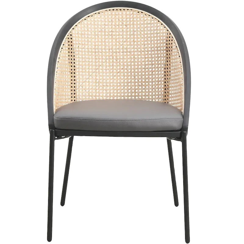 Chaise de salle à manger urbaine moderne et élégante avec assise en cuir et dossier en osier pour la salle à manger et la cuisine