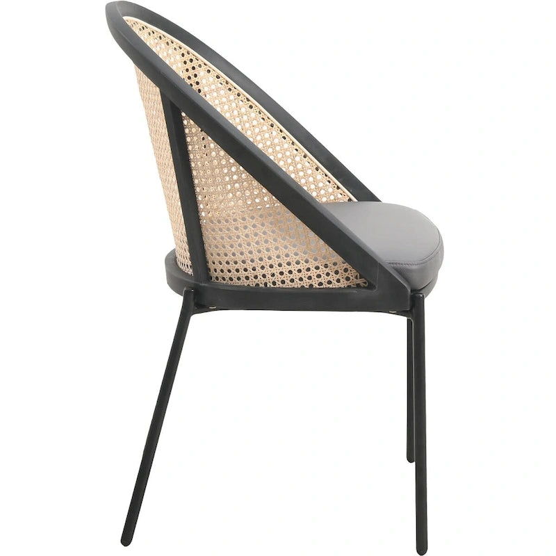 Chaise de salle à manger urbaine moderne et élégante avec assise en cuir et dossier en osier pour la salle à manger et la cuisine