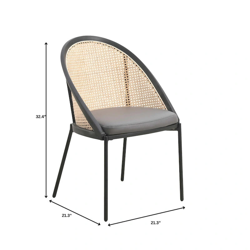 Chaise de salle à manger urbaine moderne et élégante avec assise en cuir et dossier en osier pour la salle à manger et la cuisine
