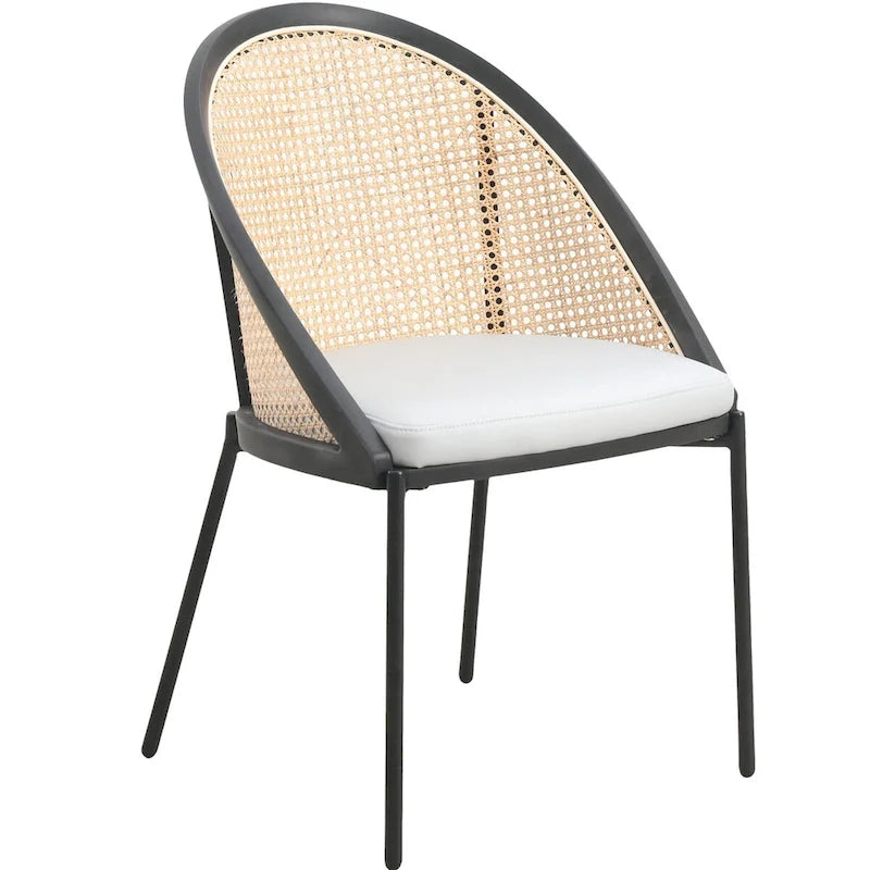 Chaise de salle à manger urbaine moderne et élégante avec assise en cuir et dossier en osier pour la salle à manger et la cuisine