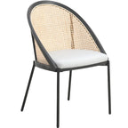 Chaise de salle à manger urbaine moderne et élégante avec assise en cuir et dossier en osier pour la salle à manger et la cuisine