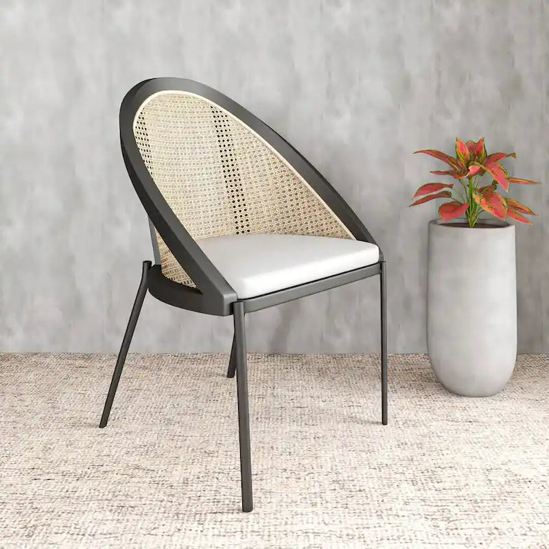 Chaise de salle à manger urbaine moderne et élégante avec assise en cuir et dossier en osier pour la salle à manger et la cuisine