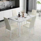 Ensemble de salle à manger de cuisine moderne 5 pièces, ensemble de dînette hauteur comptoir avec plateau aspect marbre et 4 chaises rembourrées en cuir PU