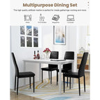 Ensemble de salle à manger de cuisine moderne 5 pièces, ensemble de dînette hauteur comptoir avec plateau aspect marbre et 4 chaises rembourrées en cuir PU