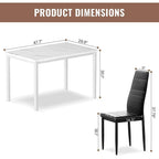 Ensemble de salle à manger de cuisine moderne 5 pièces, ensemble de dînette hauteur comptoir avec plateau aspect marbre et 4 chaises rembourrées en cuir PU