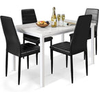 Ensemble de salle à manger de cuisine moderne 5 pièces, ensemble de dînette hauteur comptoir avec plateau aspect marbre et 4 chaises rembourrées en cuir PU