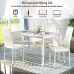 Ensemble de salle à manger de cuisine moderne 5 pièces, ensemble de dînette hauteur comptoir avec plateau aspect marbre et 4 chaises rembourrées en cuir PU