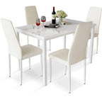 Ensemble de salle à manger de cuisine moderne 5 pièces, ensemble de dînette hauteur comptoir avec plateau aspect marbre et 4 chaises rembourrées en cuir PU