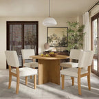 Modern 5-Piece Round Dining Table Set Pedestal Kitchen Table Set with 4 Upholstered Dining Chairs