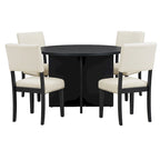 Modern 5-Piece Round Dining Table Set Pedestal Kitchen Table Set with 4 Upholstered Dining Chairs