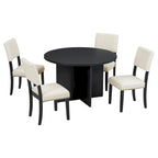 Modern 5-Piece Round Dining Table Set Pedestal Kitchen Table Set with 4 Upholstered Dining Chairs