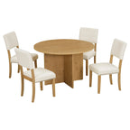 Modern 5-Piece Round Dining Table Set Pedestal Kitchen Table Set with 4 Upholstered Dining Chairs