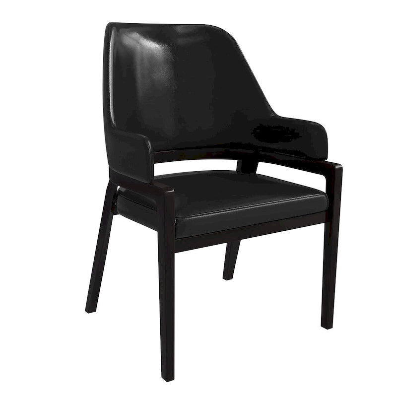 Chaise de salle à manger Ethora en cuir avec dossier ouvert incurvé et pieds en bois d'hévéa