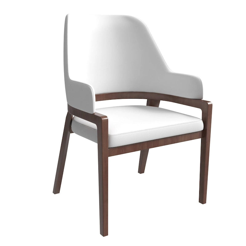 Chaise de salle à manger Ethora en cuir avec dossier ouvert incurvé et pieds en bois d'hévéa