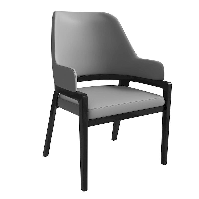 Chaise de salle à manger Ethora en cuir avec dossier ouvert incurvé et pieds en bois d'hévéa