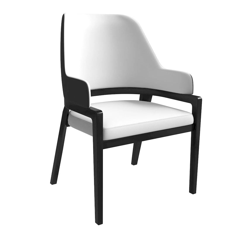 Chaise de salle à manger Ethora en cuir avec dossier ouvert incurvé et pieds en bois d'hévéa